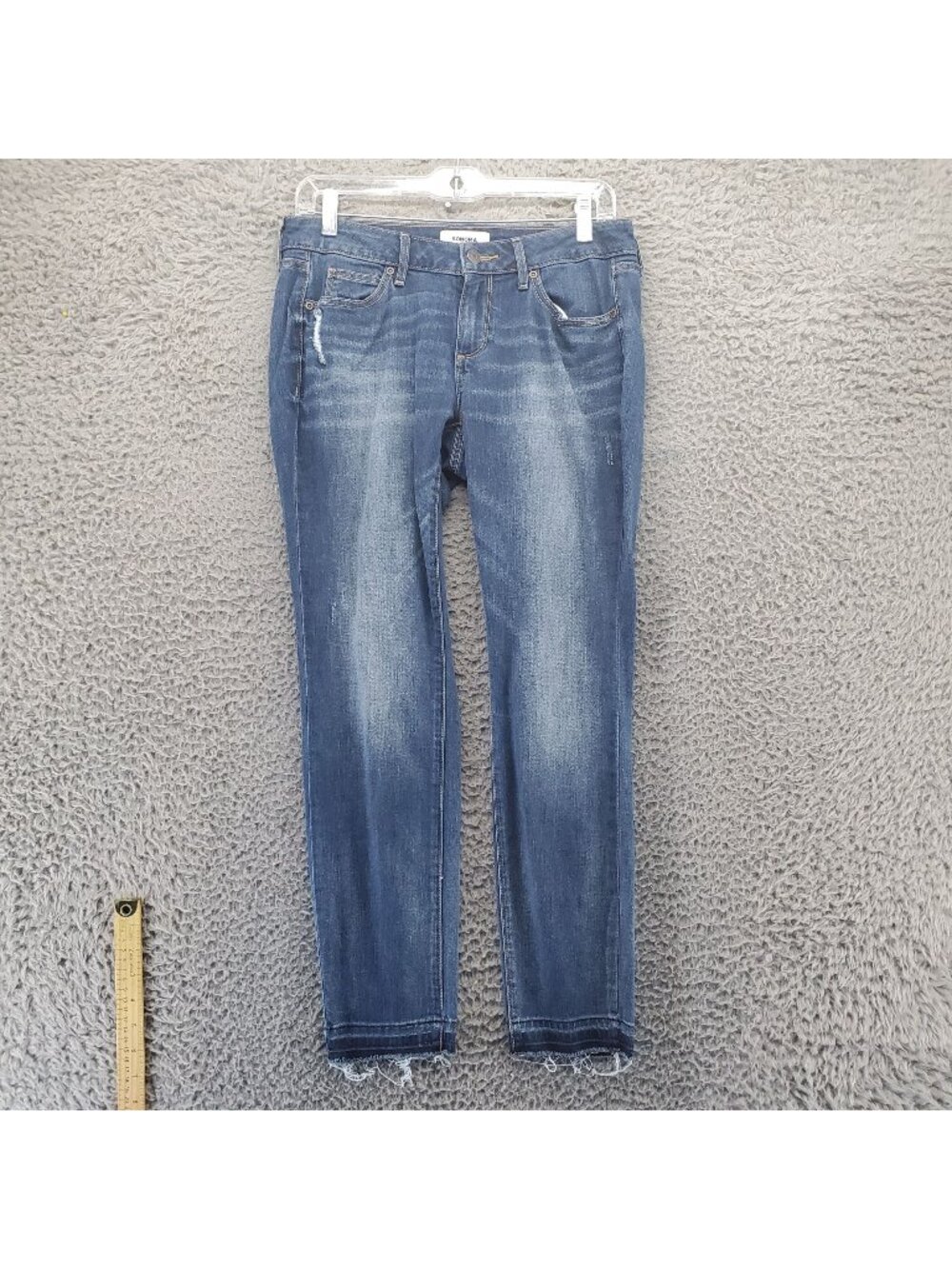 Sonoma Jeans Womens 6 Blue Skinny Fray Hem Stretch Cotton Blend Denim